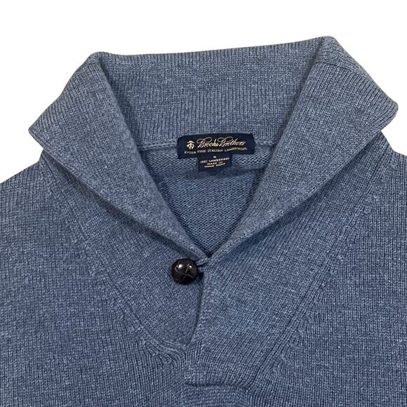 Brooks Brothers Mens Shawl Collar Sweater Blue Sz M Extra Fine 100% Lambs Wool - Picture 3 of 4